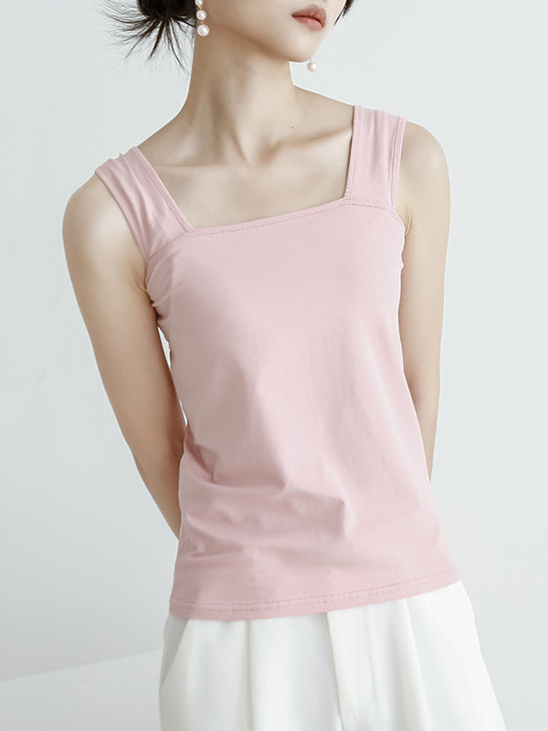 flowersverse Casual Simple 6 Colors Square-Neck Sleeveless Vest