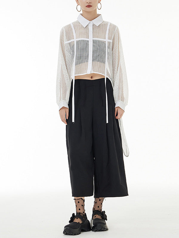flowersverse Stylish Long Sleeves Loose Mesh See-Through Sun Protection Blouses&Shirts Tops