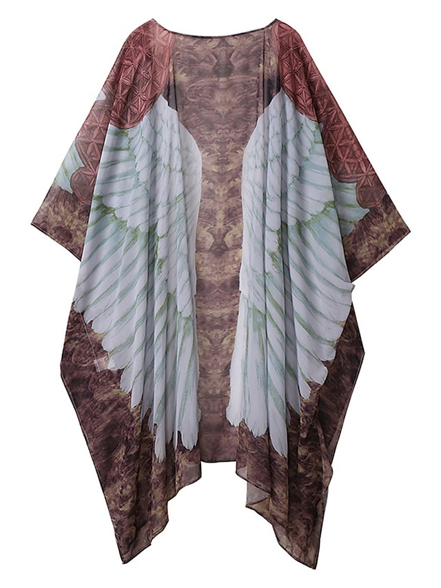 flowersverse Women's Cover Up Beach Dress Beach Wear Midi Dress Print Fashion Casual Graphic Open Front 3/4 Length Sleeve Loose Fit Outdoor Daily Pink Blue Spring Summer One Size