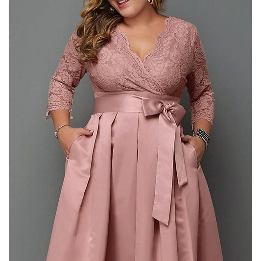 flowersverse Women's Plus Size Party Dress Floral V Neck Lace Long Sleeve Winter Fall Stylish Maxi long Dress Formal Party Dress