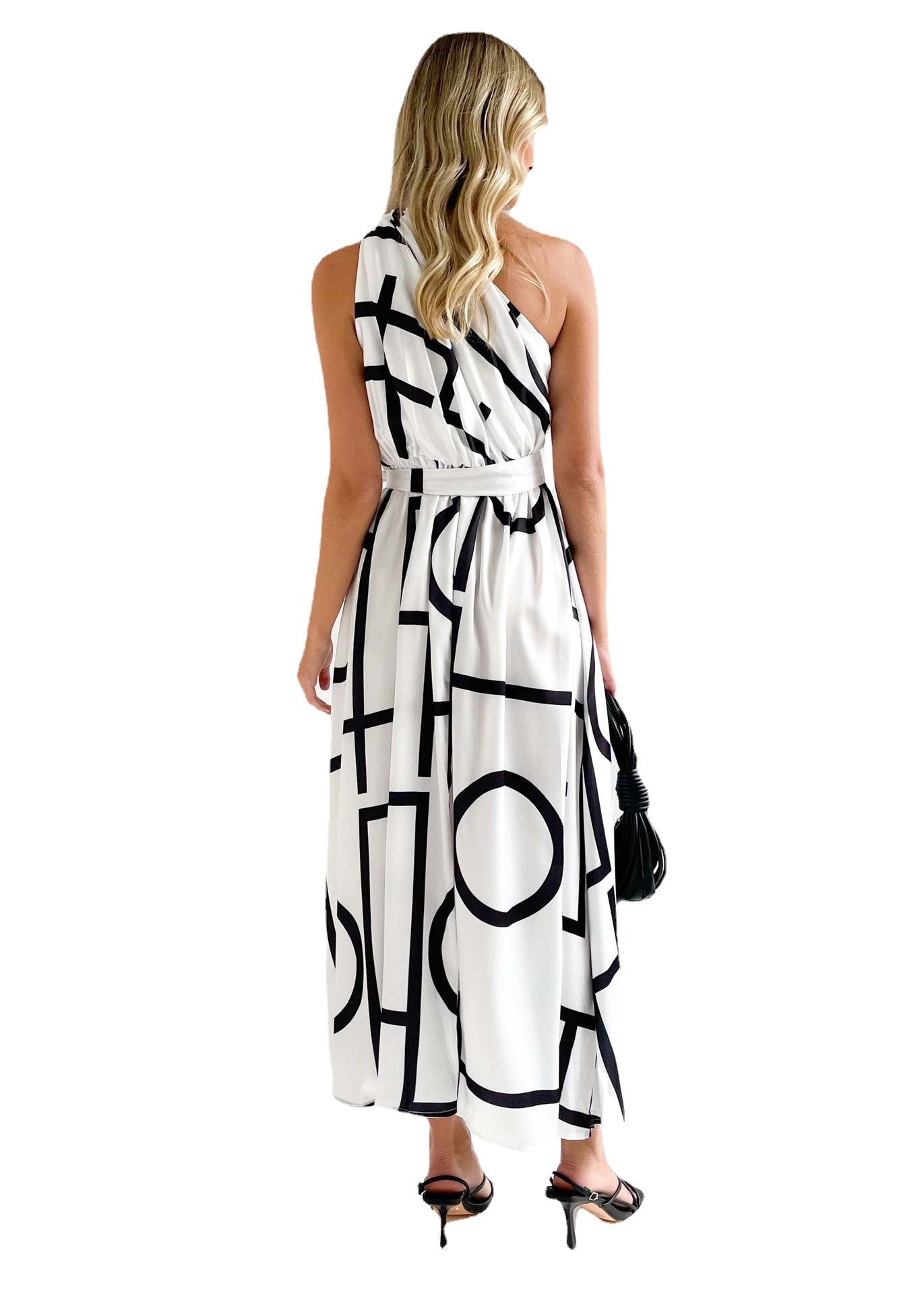 flowersverse Casual Round Neck 3/4 Sleeve Loose Plaid Maxi Dress