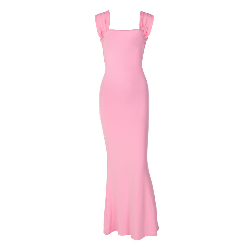 flowersverse Women's Lace-Up Fashion Chic Slim Fit Bodycon Low Back Straps Maxi Dress