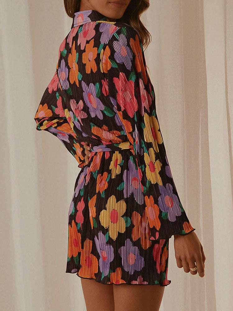 flowersverse Floral Print Buttton Down Shirt Mini Dresses