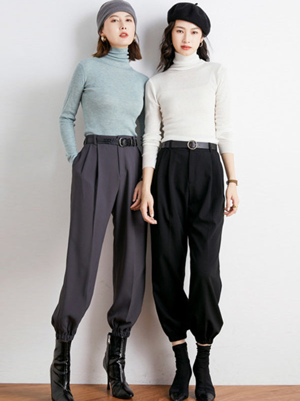 flowersverse Simple Skinny Long Sleeves Solid Color High-Neck Sweater Tops Pullovers