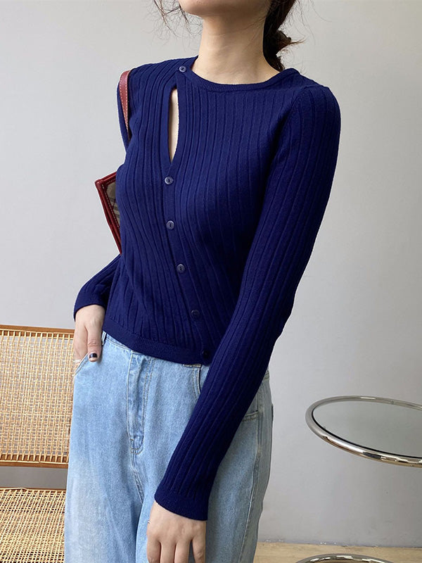 flowersverse Fashion Asymmetric Solid Color Round-Neck Sweater Top