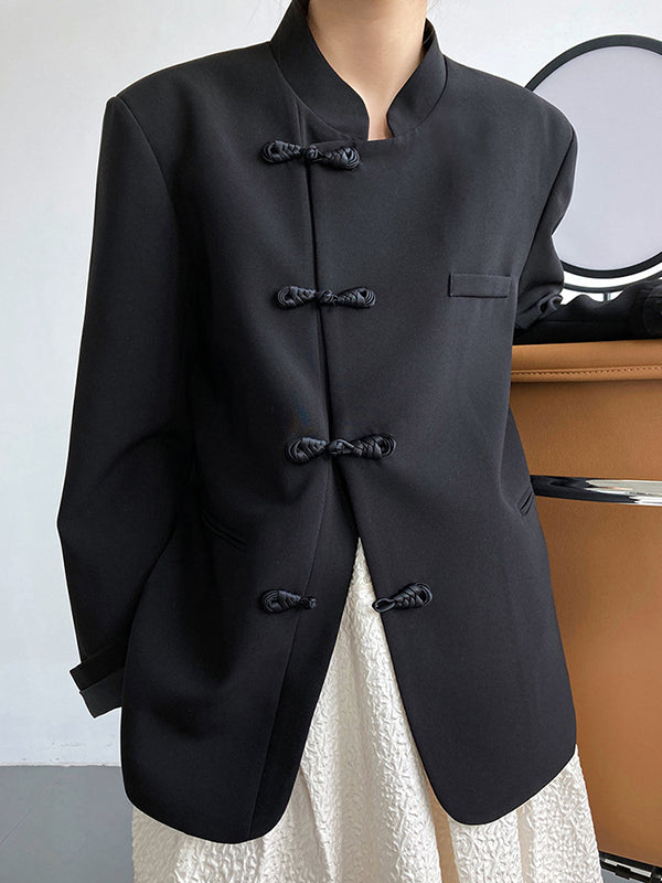 flowersverse Vintage Loose Black White Buttoned Blazer