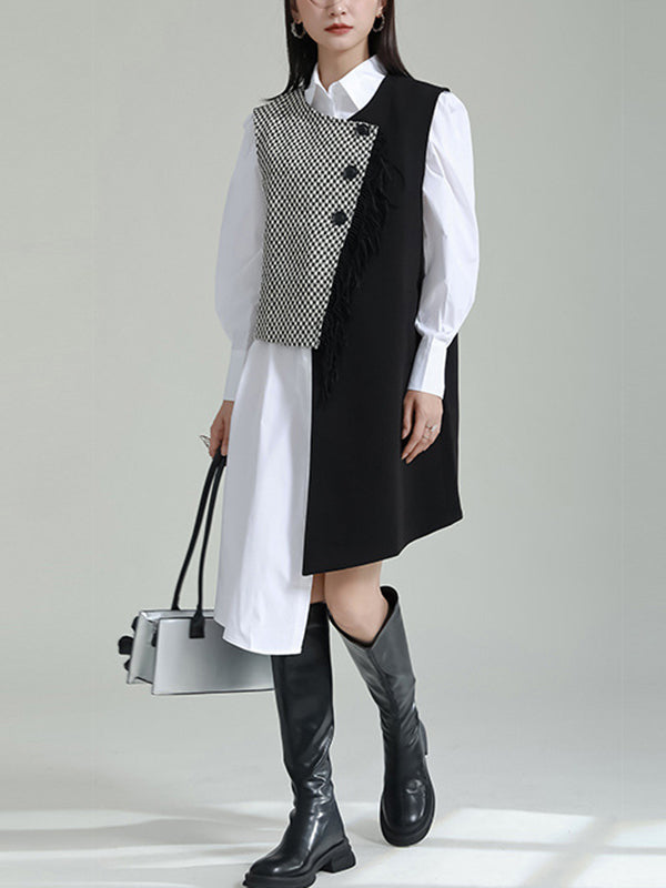 flowersverse Asymmetric Buttoned Houndstooth Sleeveless Vest Outerwear
