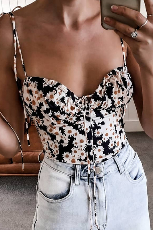 flowersverse Fashion Street Floral Strap Design V Neck A Line Dresses