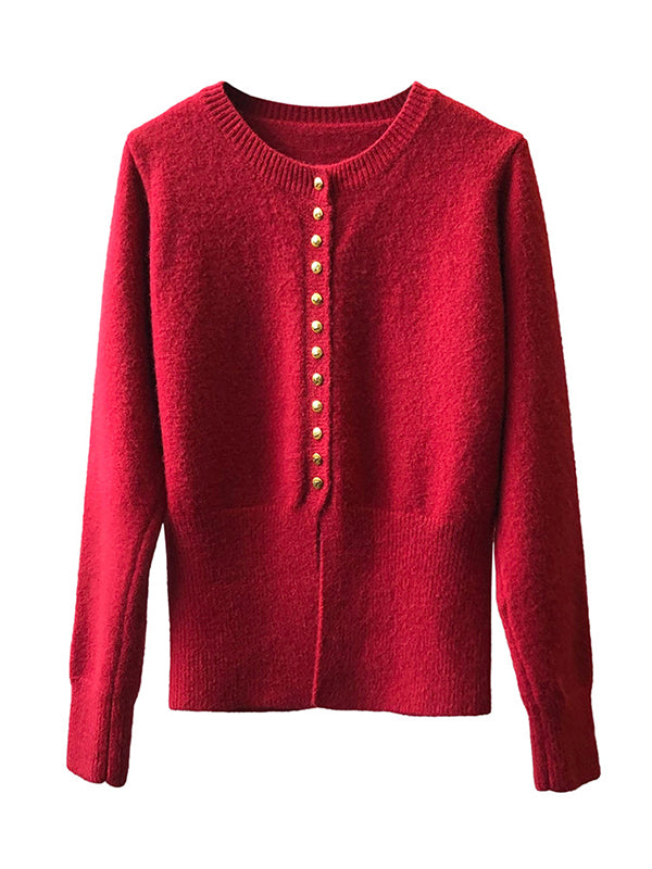 flowersverse Elegant Long Sleeves Solid Color Round-Neck Cardigan Tops