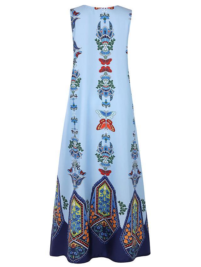 flowersverse Women's A-Line Dress Maxi Long Dress - Sleeveless Pocket Print Spring & Summer V Neck Hot Casual Boho Holiday White Black Blue Yellow Light Blue White Dresses