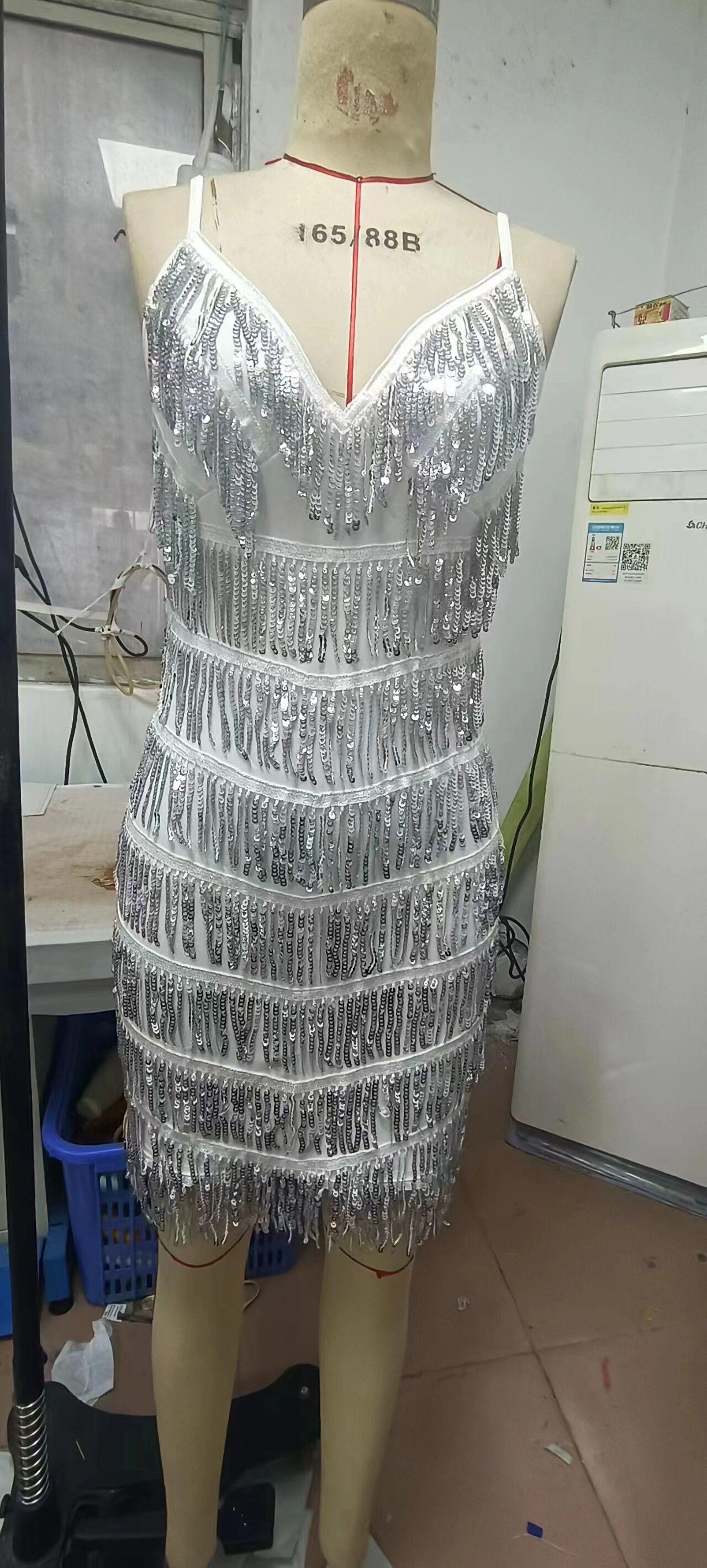 flowersverse Women's Summer Dresses Sexy Bodycon Sequined Tassel Short Nightclub Slip Dress