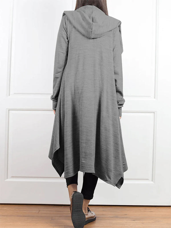 flowersverse Irregular Clipping Long Sleeves Solid Color Hooded Outerwear