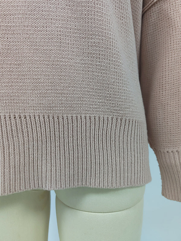 flowersverse Casual Long Sleeves Loose Split-Side Solid Color Round-Neck Sweater Tops