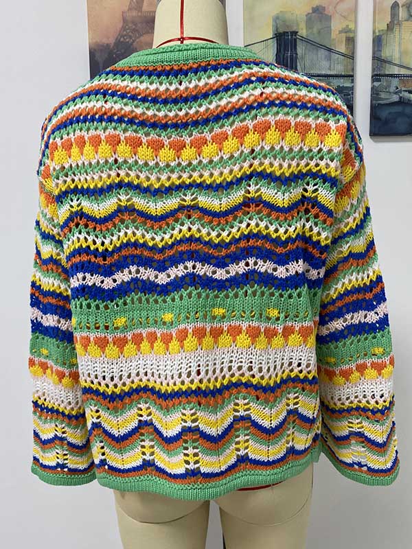 flowersverse 4 Colors Loose Contrast Color Round-Neck Sweater Top
