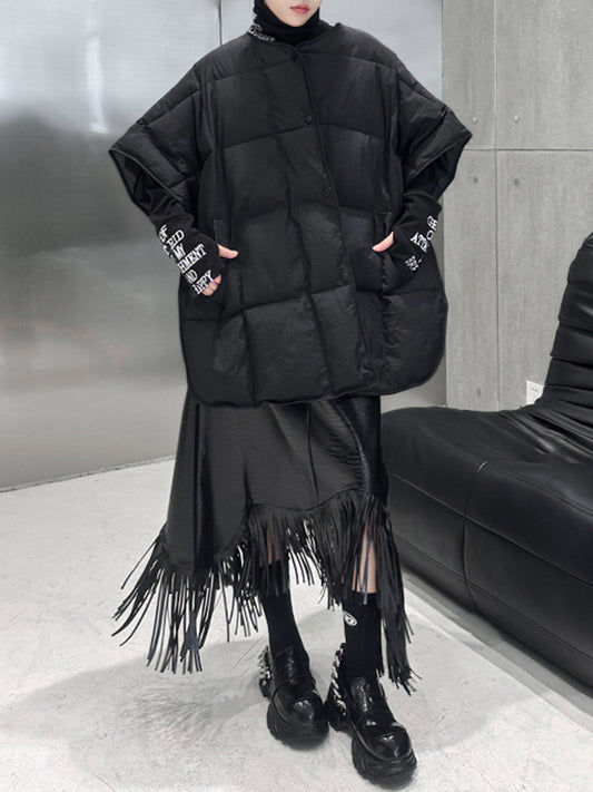 flowersverse Solid Color Split-Joint Batwing Sleeves Loose Round-Neck Padded Coat