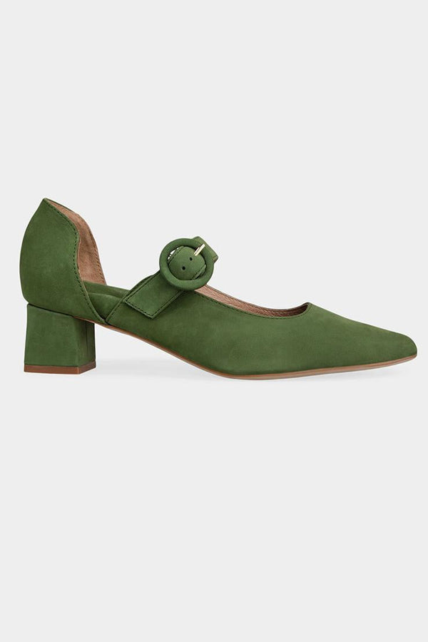 flowersverse Pointed Toe Buckled Chunky Heels
