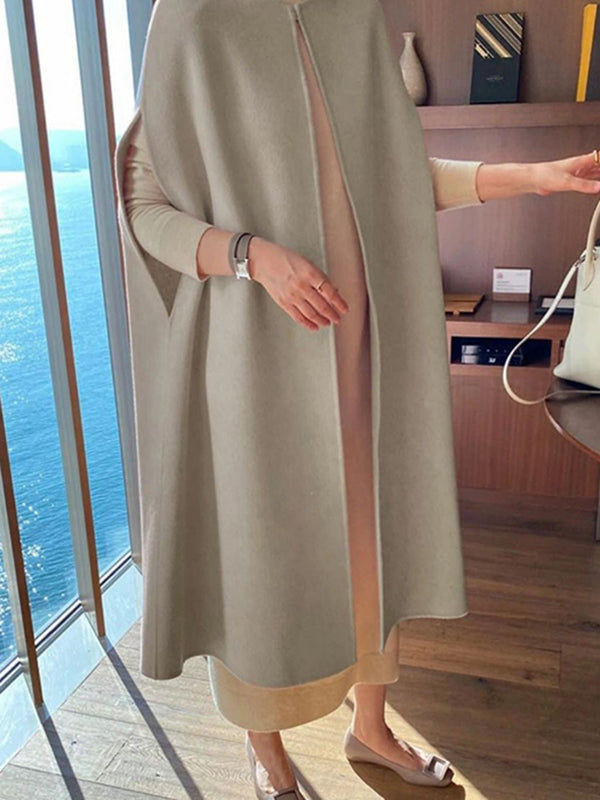 flowersverse Simple Sleeveless Solid Color Round-Neck Cape Outerwear