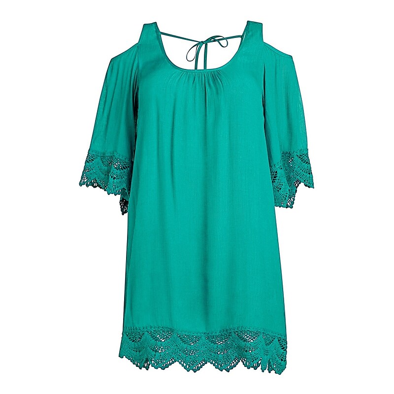 flowersverse Women's Cover Up Beach Dress Beach Wear Mini Dress Cold Shoulder Basic Casual Plain U Neck Half Sleeve Loose Fit Outdoor Daily Green Spring Summer One Size