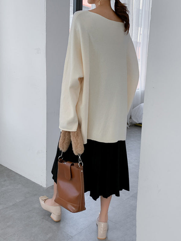 flowersverse Simple Solid Color Round-Neck Sweater