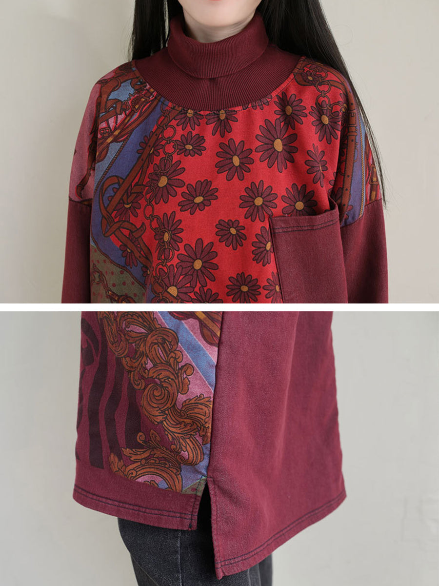 flowersverse Women Fashion Spliced Plaid Winter Fleece-lined Dress