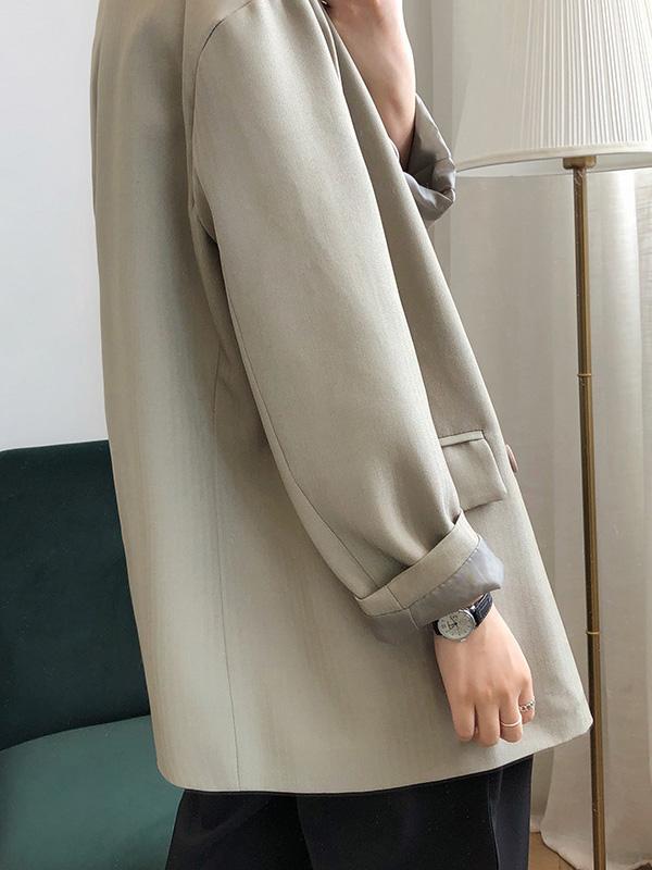 flowersverse Loose Solid Color Casual Blazer Outwear