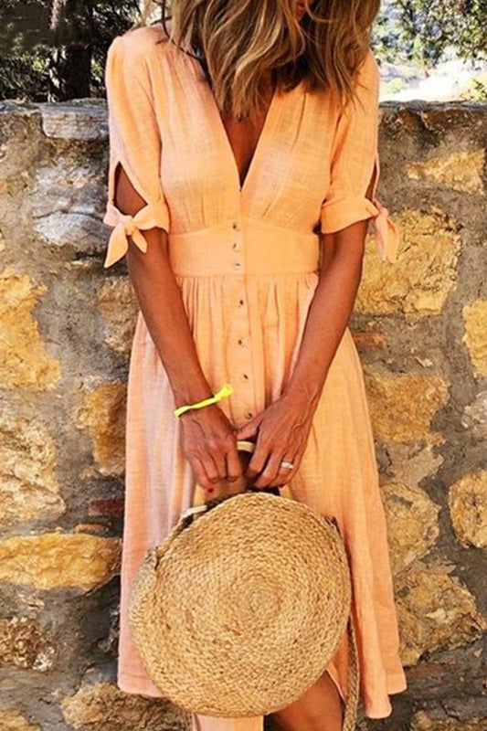 flowersverse Casual Solid V Neck A Line Midi Dresses(5 Colors)