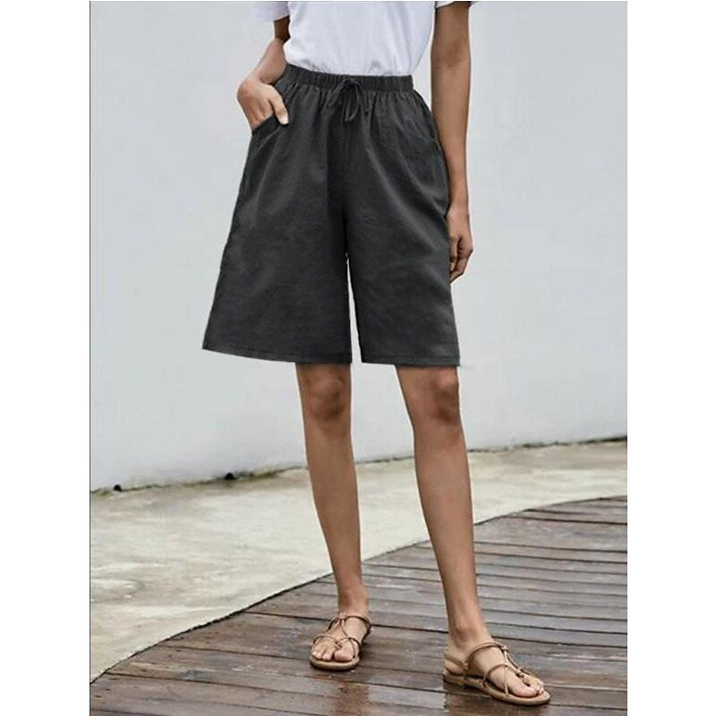 flowersverse amazon cross-border ladies plus size fashion cotton linen five points shorts