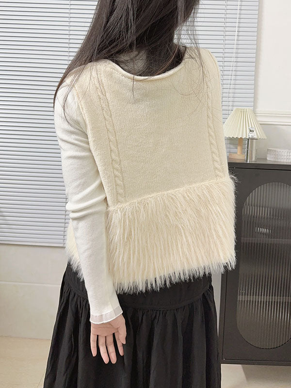 flowersverse Buttoned Solid Color Split-Joint Loose Sleeveless V-Neck Vest Outerwear