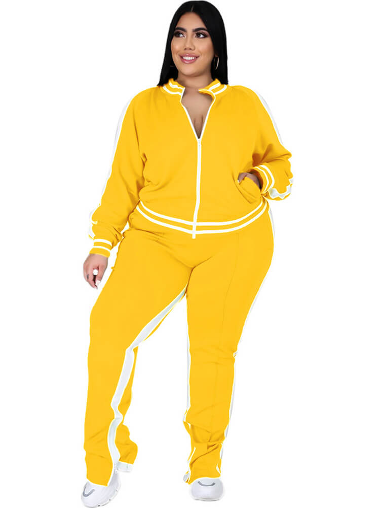 flowersverse Plus Size Cold Shoulder Jacket+Pants Sets