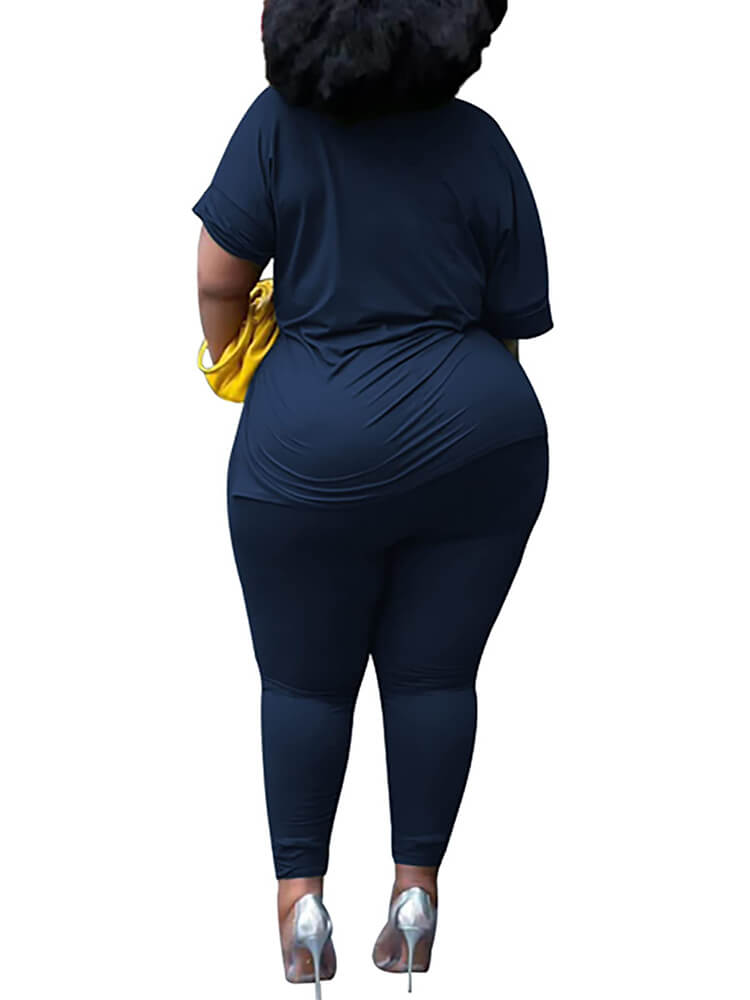 flowersverse Plus Size Short Sleeve Tops Bodycon Long Pants Set