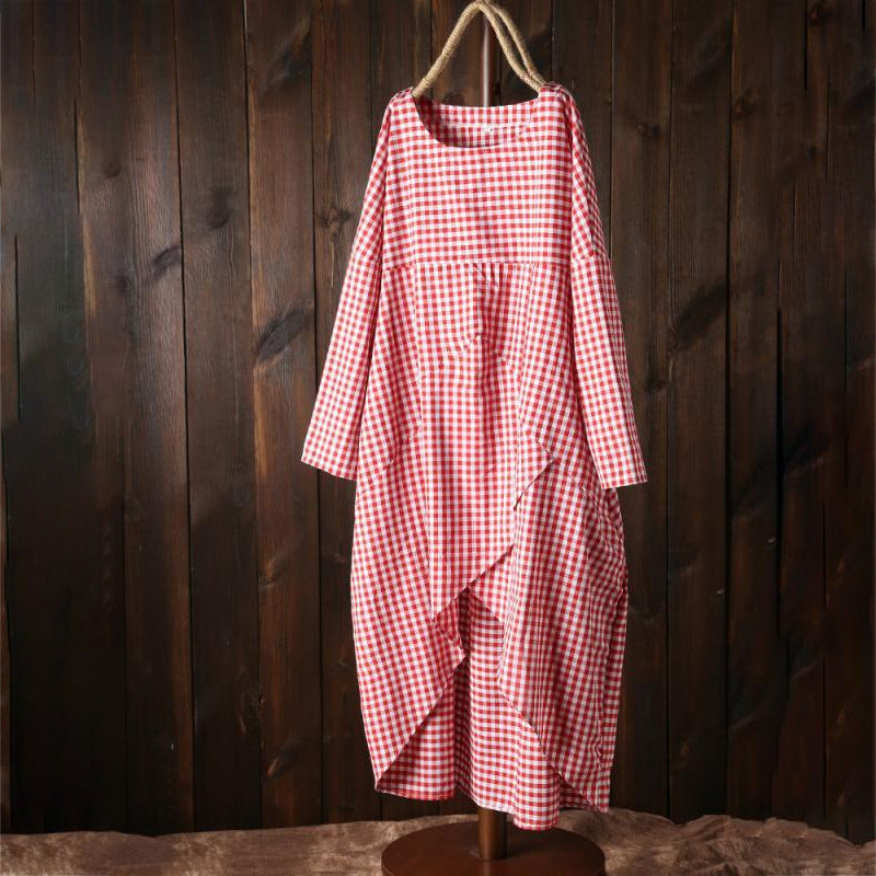 flowersverse Plaid stitching long sleeve casual dress