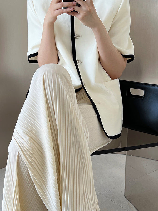 flowersverse Pleated Solid Color Wide Leg Pants Bottoms