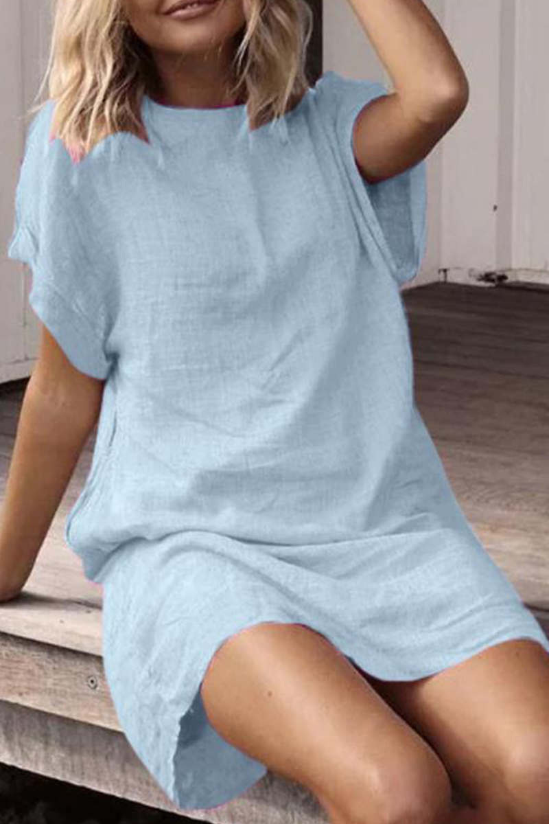 flowersverse Casual Solid Basic O Neck Short Dresses(9 Colors)