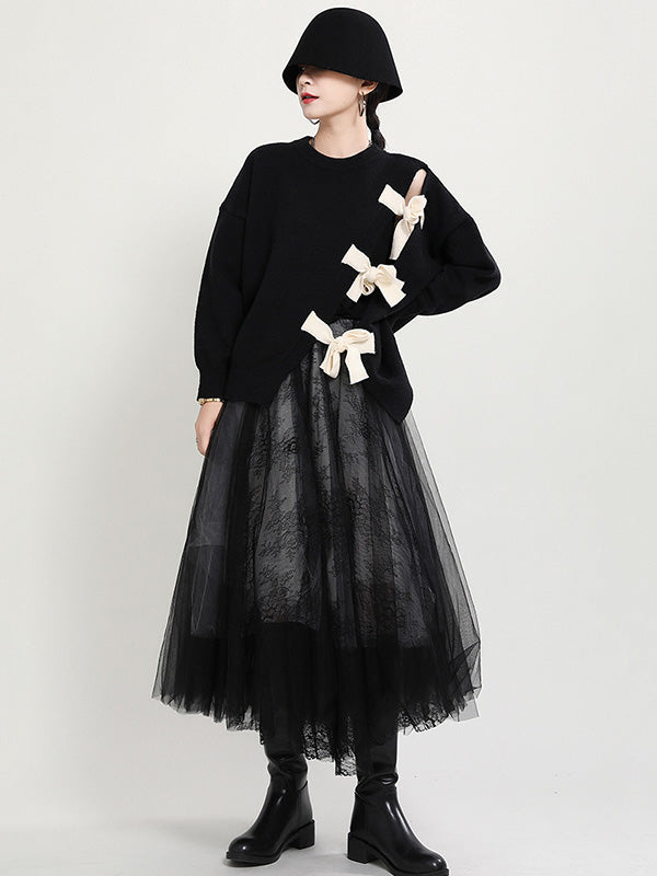 flowersverse Stylish Bowknot Round-Neck Knitting Sweater