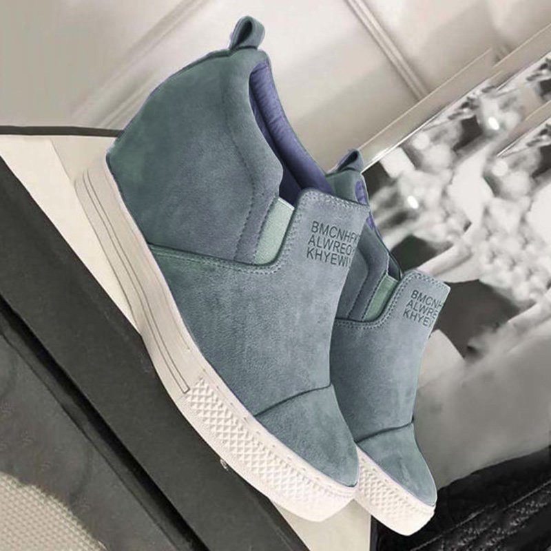flowersverse Women Faux Suede Wedge heel Sneakers Slip on Breathable Shoes