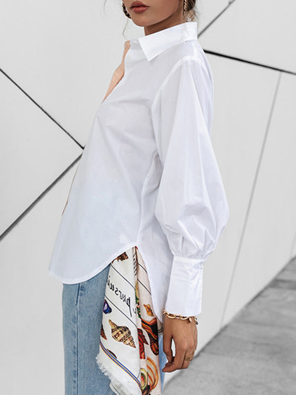 flowersverse Buttoned Contrast Color Long Sleeves Loose Lapel Blouses&Shirts Tops