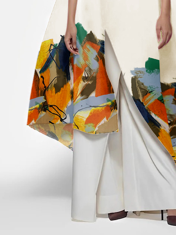 flowersverse Batwing Sleeves Half Sleeves Abstract Printed Contrast Color Printed One-Shoulder Blouses&Shirts Tops