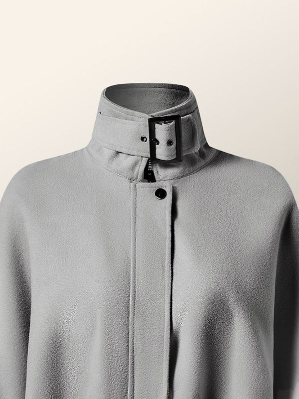 flowersverse Batwing Sleeves High-Low Split-Joint High-Neck Cape Woolen Coat