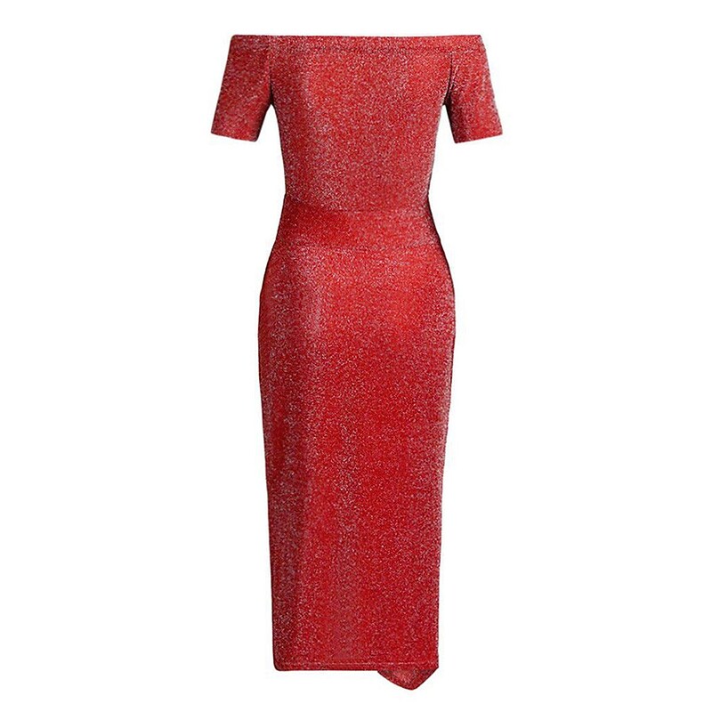 flowersverse Women's Semi Formal Dress Party Dress Sheath Dress Midi Dress Black Red Grey Short Sleeve Pure Color Backless Spring Fall Winter Off Shoulder Fashion Party Wedding Guest Spring Dress S M L XL XXL