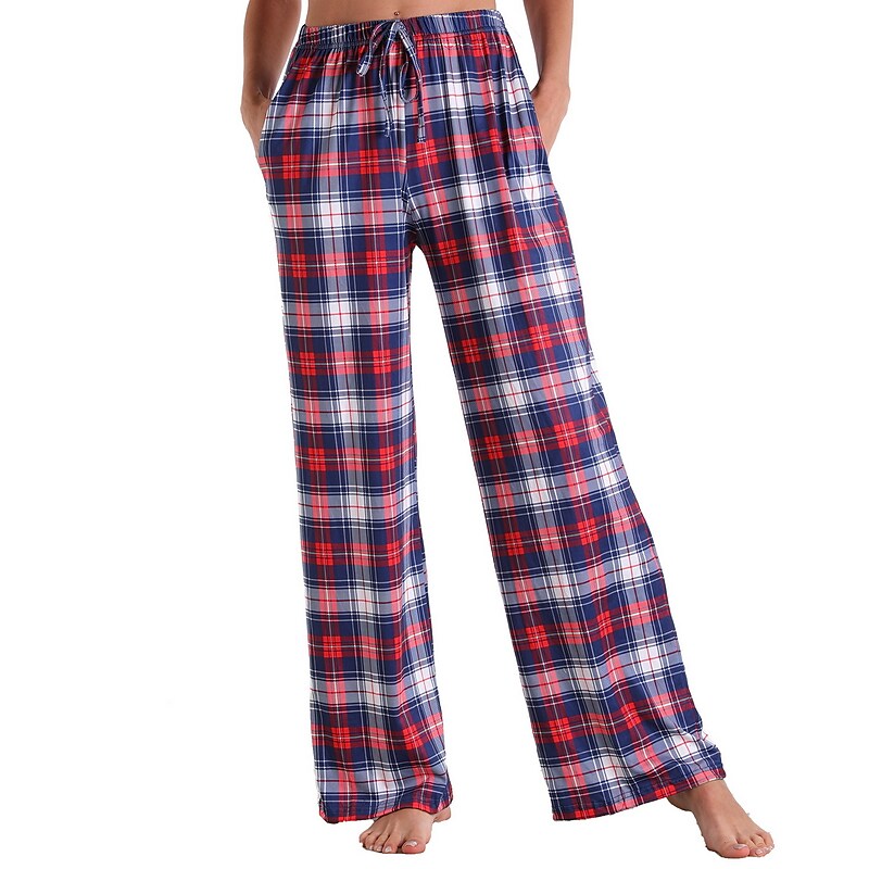 flowersverse Women's Christmas Pjs Women's Plus Size Pajamas Bottom 1 PCS Grid / Plaid Fashion Comfort Sport Home Party Club Bamboo Gift Long Pant Basic Print Pocket Spring Summer Light Pink White