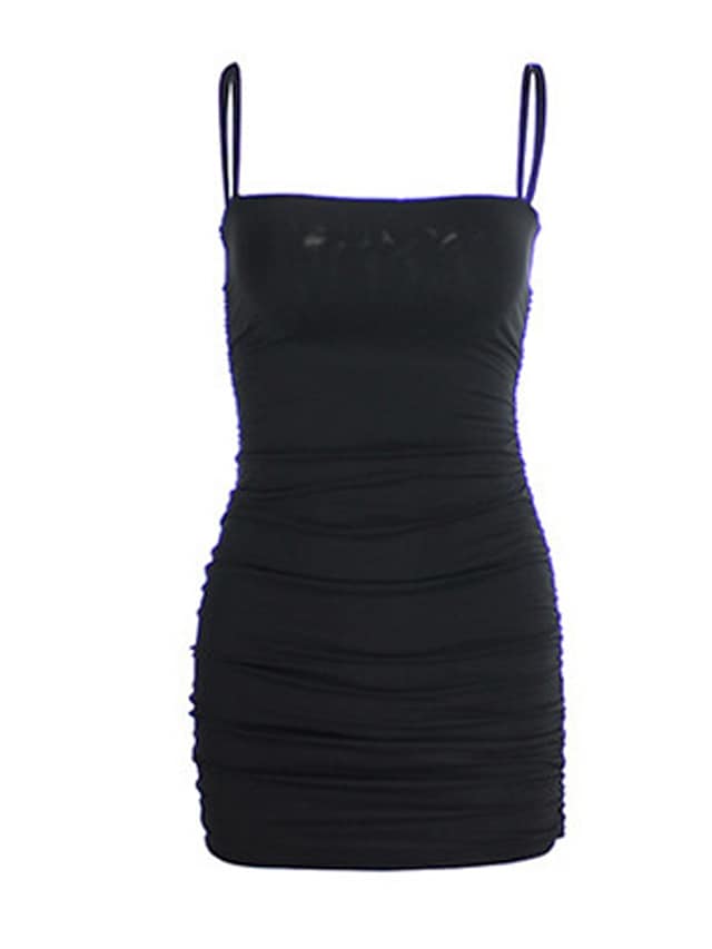 flowersverse Women‘s Bodycon Sheath Dress Slip Dress Mini Dress Black White Pink Sleeveless Pure Color Ruched Spring Summer Spaghetti Strap Formal Slim XS S M L XL