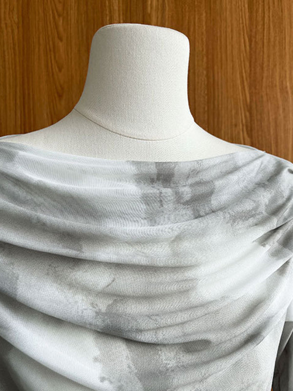 flowersverse Gauze Pleated Split-Joint Tie-Dyed Skinny Sun-Protection Off-The-Shoulder Blouses&Shirts Tops