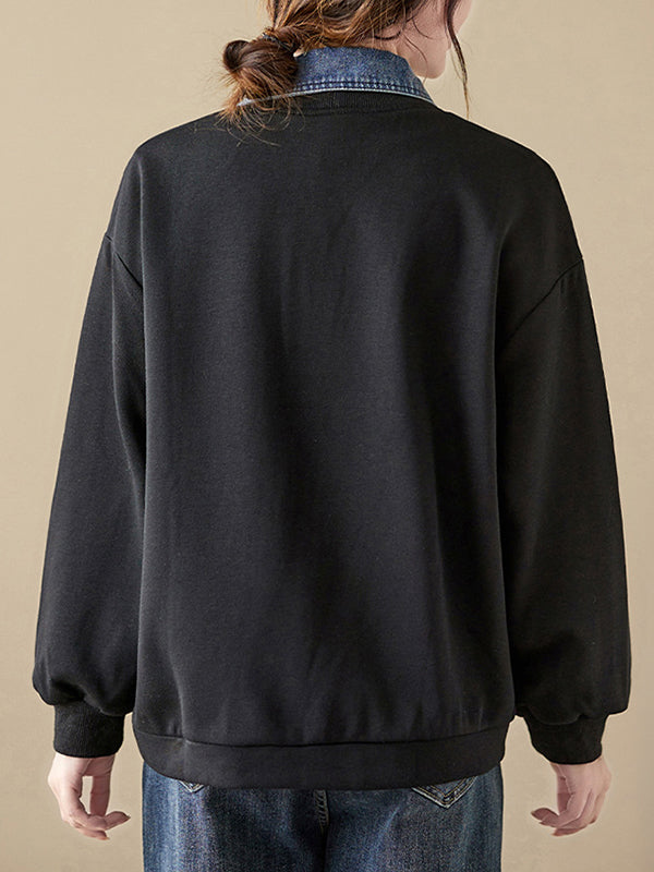 flowersverse Casual False Two Loose Buttoned Contrast Color Split-Joint Lapel Collar Outerwear