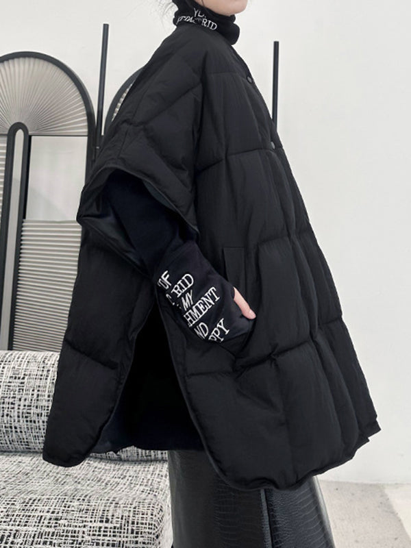 flowersverse Solid Color Split-Joint Batwing Sleeves Loose Round-Neck Padded Coat