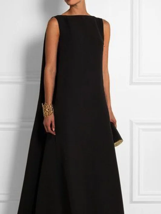 flowersverse Plus Size Plain Sleeveless Crew Neck Casual Weaving Dress