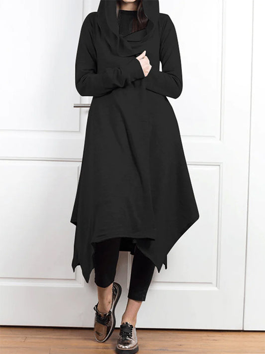 flowersverse Irregular Clipping Long Sleeves Solid Color Hooded Outerwear