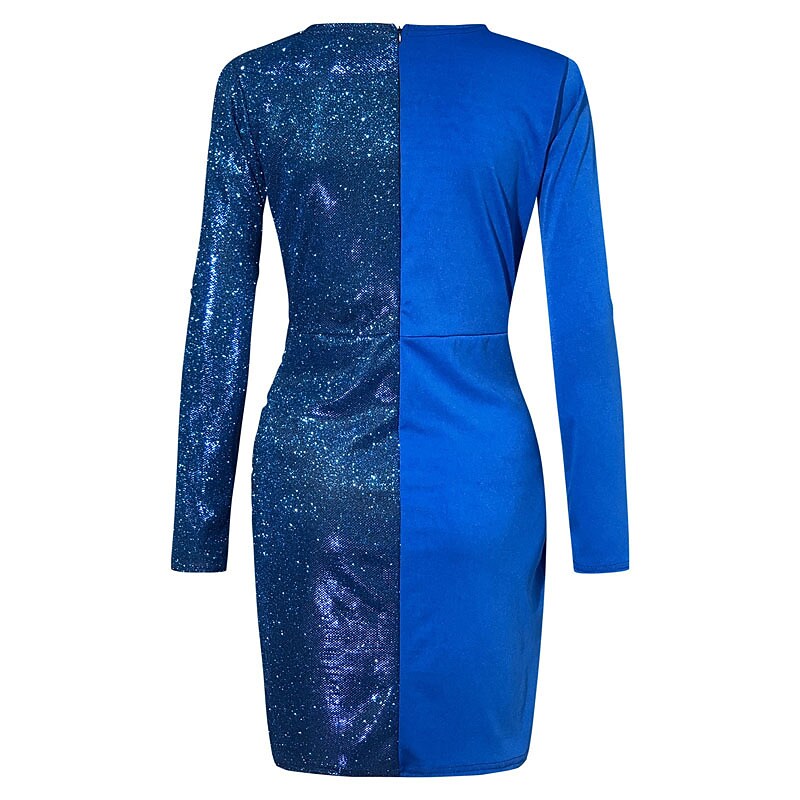 flowersverse Women's Cocktail Party Dress Sequin Dress Bodycon Mini Dress Black Wine Navy Blue Long Sleeve Pure Color Sequins Winter Fall Autumn V Neck Winter Dress Fall Dress Slim S M L XL 2XL