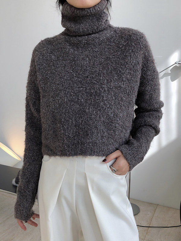 flowersverse Stylish Solid High-Neck Wool-Blend Sweater