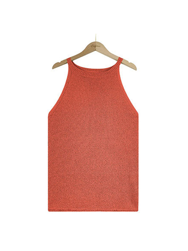 flowersverse Solid Color Loose Halter-Neck Vest Top