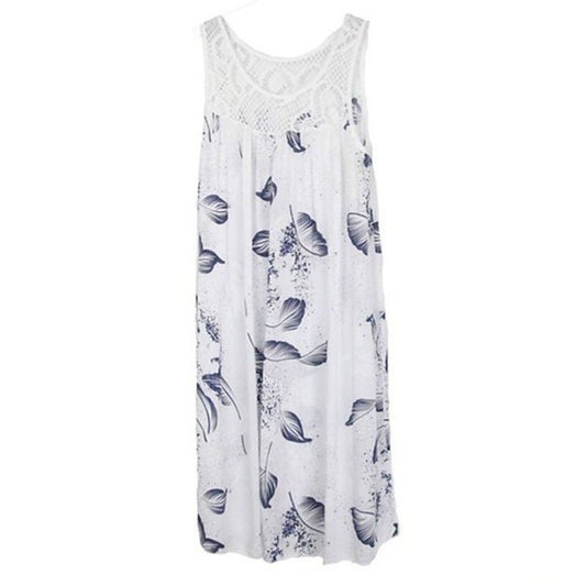 flowersverse Women's Plus Size Holiday Dress Print Crew Neck Lace Sleeveless Spring Summer Casual Short Mini Dress Daily Vacation Dress